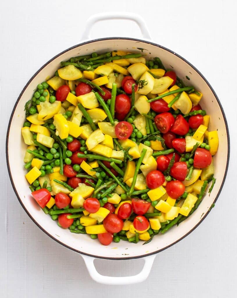 the vegetables in a pan