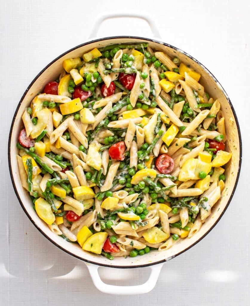 the finished dish in a pan.